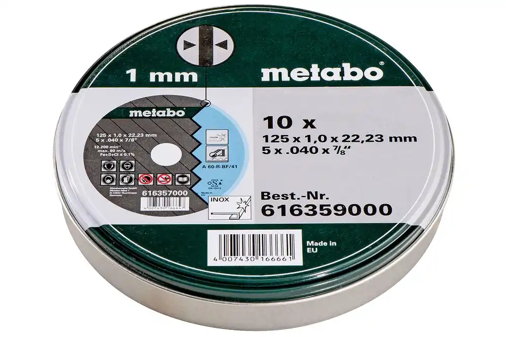 Garantierte Lieferung Metabo Satz = 10x Trennscheiben "SP" 125x1,0x22,23 Inox TF 41 in Blechdose