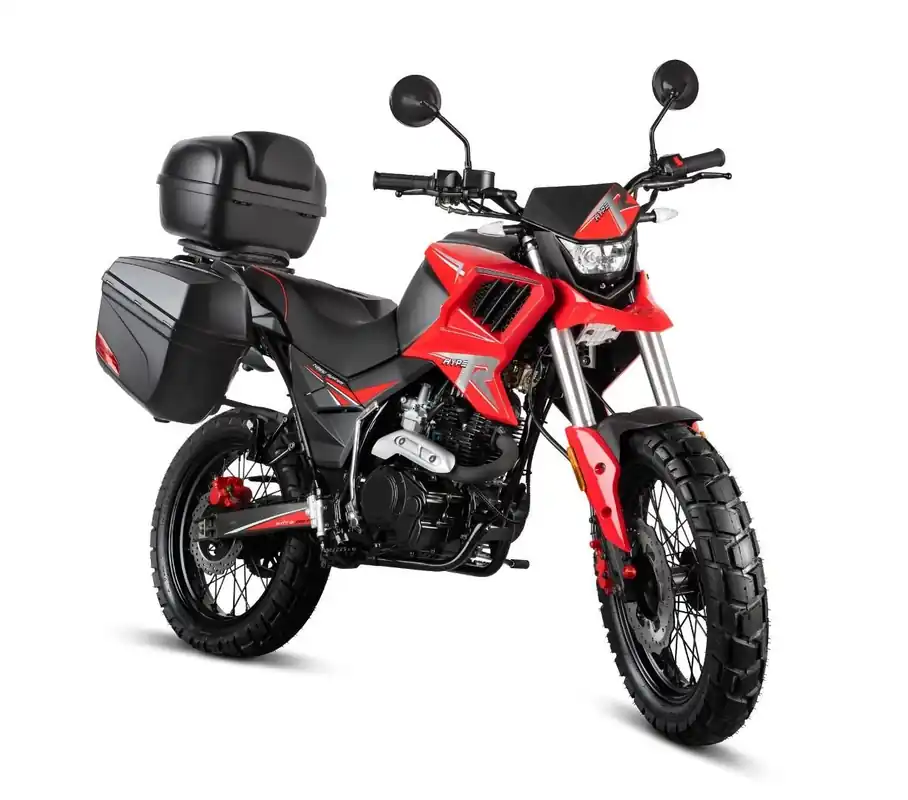 Motorrad Fighter 125 HR-S rot 90 km/h Euro 5 Schaltmoped 125ccm 4 Takt Leichtkraftrad Krad Kraftrad mit Topcase und Seitenkoffer Knallerangebot