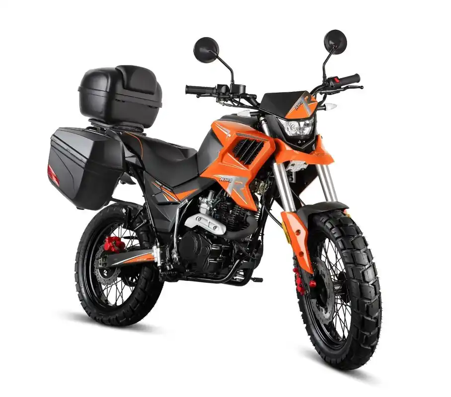 Motorrad Fighter 125 HR-S orange 90 km/h Euro 5 Schaltmoped 125ccm 4 Takt Leichtkraftrad Krad Kraftrad mit Topcase und Seitenkoffer Neu