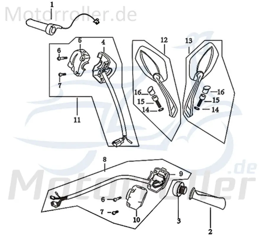 Markenware Schaltereinheit rechts Kreidler e-Florett 3.0 Kombischalter 733570 Lenkerarmatur Elektroroller E-Roller E-Scooter