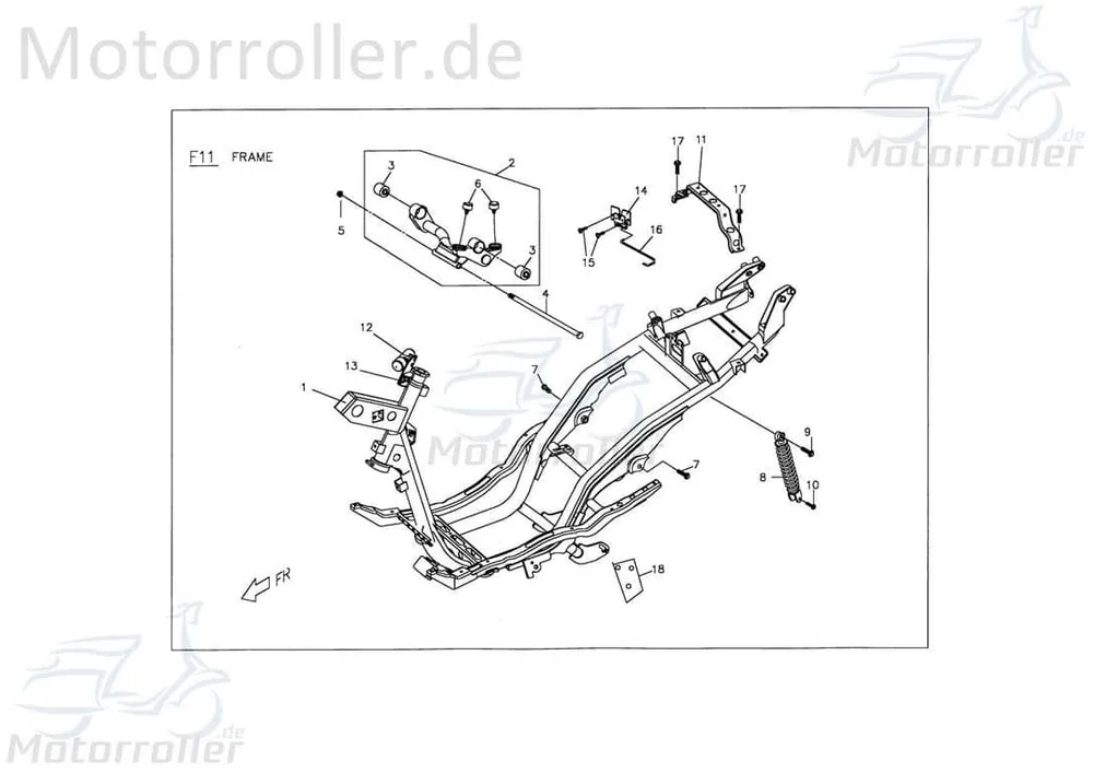 PGO T-Rex 125 Rahmen Gestell C1 125ccm 4Takt C14210086002 Metallrahmen Fahrgestell Rahmenteil Grundgerüst Fahrzeugrahmen Scooter Abverkauf
