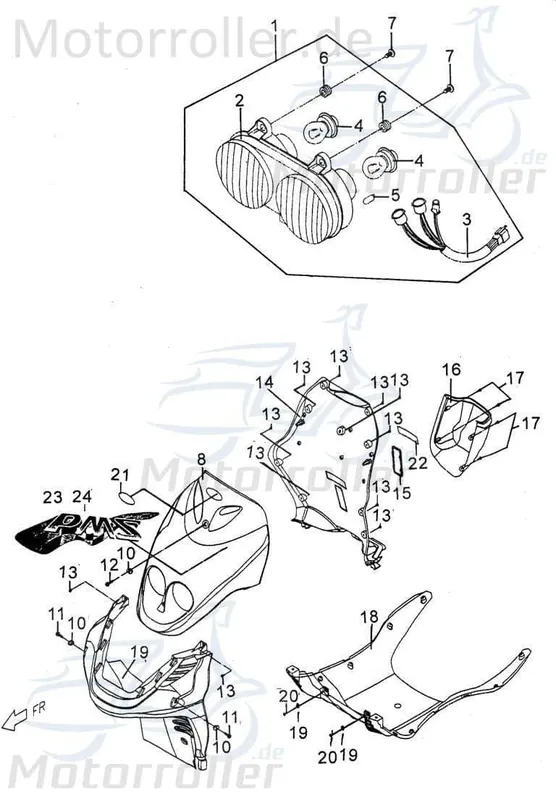 Ausverkauf PGO Frontverkleidung silber-schwarz oben PMX 110 Frontmaske P2621000630 Frontschürze Front-Cover Lenkerverkleidung Front-Schürze PMX 50
