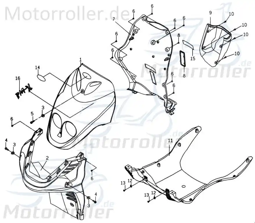 Zertifiziert PGO PMX 110 Frontverkleidung Neongrün unten Frontschürze 110ccm 2Takt P26260102B0 Frontmaske Front-Cover Lenkerverkleidung Wetterschild