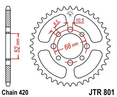 Top-Seller Kettenrad 41Z passend für 420 Kette – Innen Ø 52 mm, Lochkreis 68 mm