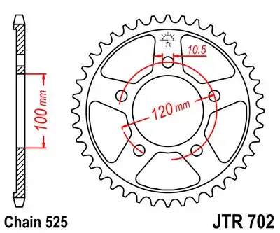 Kettenrad 41Z 525 SI Innen Ø 100 Lochkreis 120 Echt