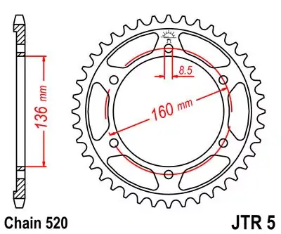 Saisonangebot Kettenrad 43Z 520 SW Innen Ø 136 Lochkreis 160