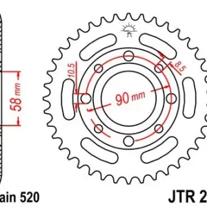 Geprüft Kettenrad 39Z 520 SW Innen Ø 058 Lochkreis 090