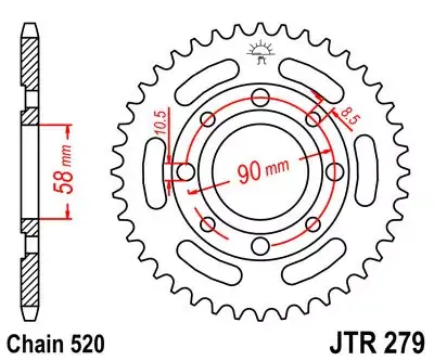 Geprüft Kettenrad 39Z 520 SW Innen Ø 058 Lochkreis 090