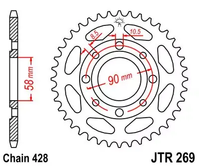 Kettenrad 52Z 428 SW Innen Ø 058 Lochkreis 090 passend für Honda Top-Preis