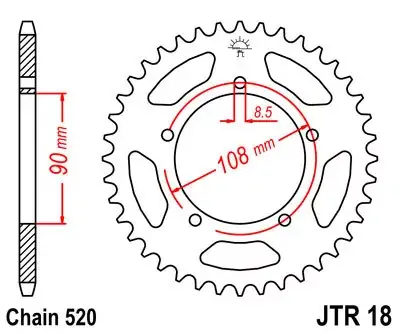 Günstig Kettenrad 43Z 520 SW Innen Ø 090 Lochkreis 108