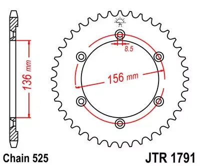 Kettenrad 46Z 525 Innen Ø 136 Lochkreis 156 passend für Suzuki DR 650 SE / XF 650 Freewind Abverkauf