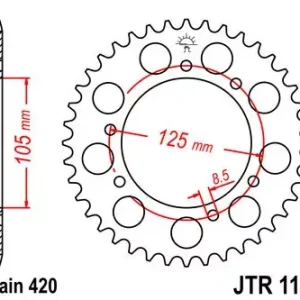 Direkt Vom Hersteller Kettenrad 58Z passend für 420er Kette, Innen Ø 105, Lochkreis 125