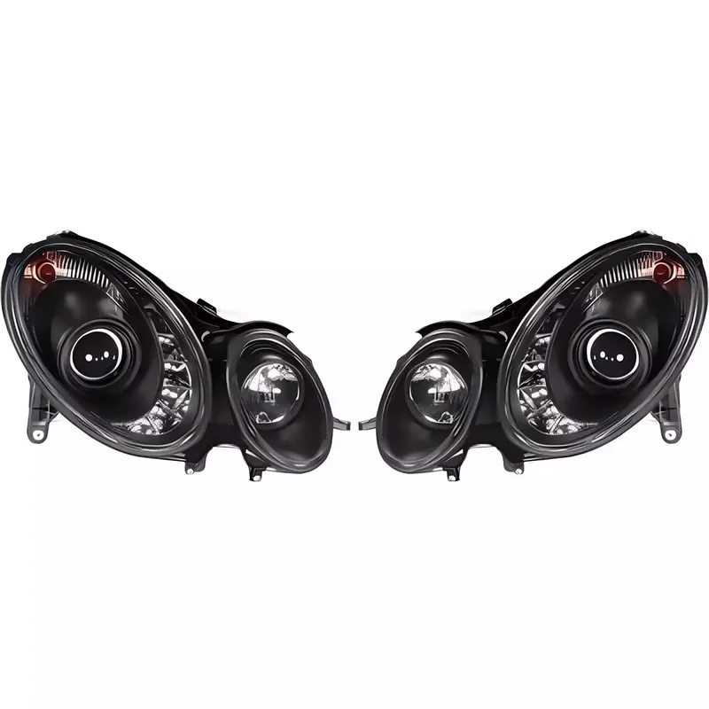 Designscheinwerfer Set passend für Mercedes W211 02-06 Klarglas/Schwarz mit LED Standlicht und TFL Optik Sonderangebot