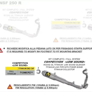 Neu Im Sortiment ARROW COMPETITION LOW SOUND Racing Auspuff passend für Honda NSF 250 R