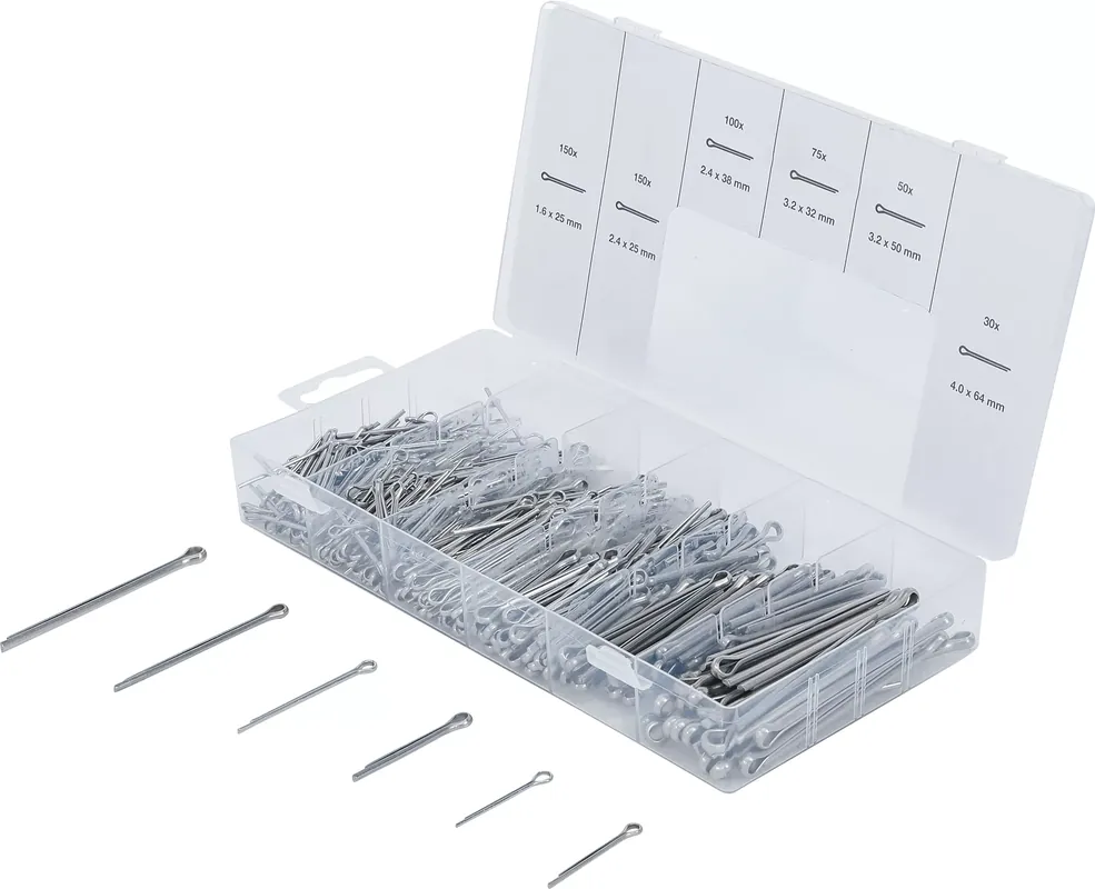 Geprüft Splinte-Sortiment Edelstahl Ø 1,6 - 4,0 mm 555-tlg.
