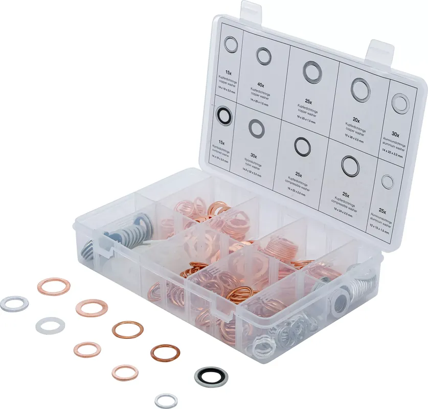 Echt Dichtring-Sortiment 250-tlg. Kupfer, Aluminium, Nylon