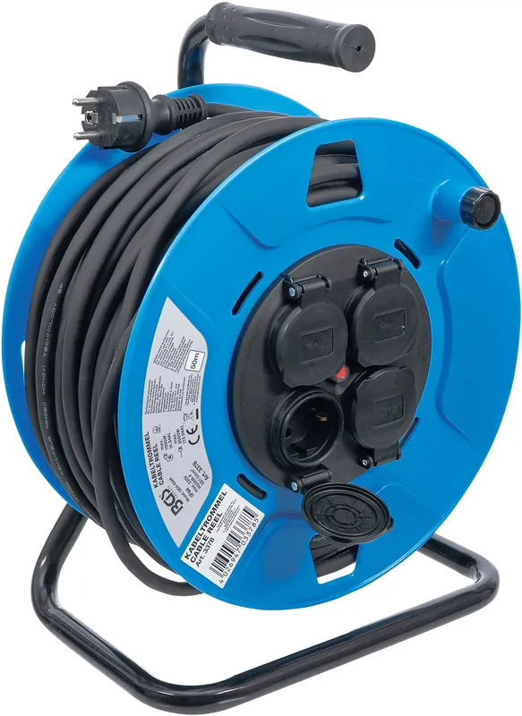 Neu Kabeltrommel 50 m IP44 mit 4 Steckdosen und Thermoschutz