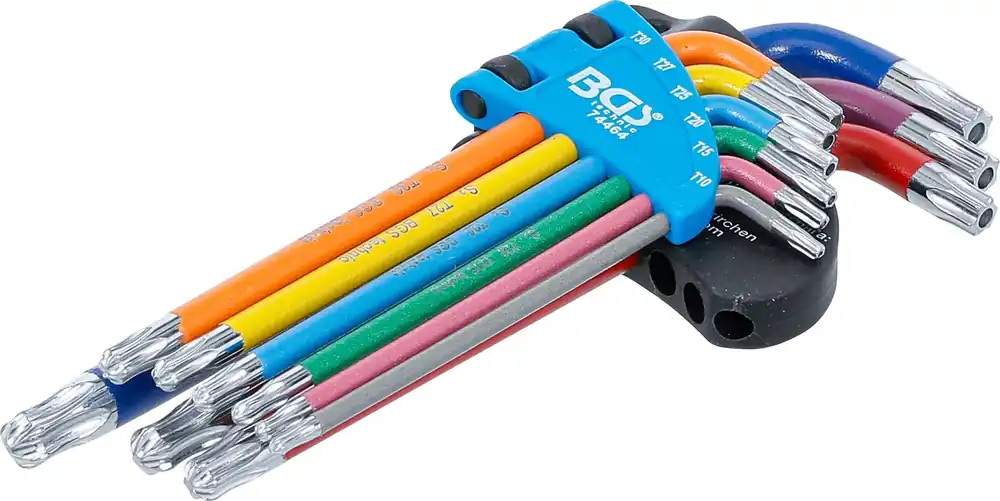 Sonderaktion Winkelschlüssel-Satz Multicolour T-Profil (für Torx) mit Bohrung und Kugelkopf T10–T50, 9-tlg.