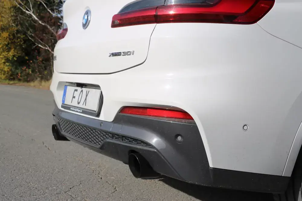 Preiswert FOX Endschalldämpfer passend für BMW X4 G02 30i Schwarz mit Abgasklappe