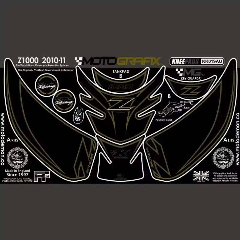 Top-Seller Motografix Tankschutz Knie Pads passend für Kawasaki Z1000 2010