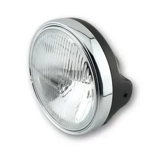 Neuheit SHIN YO 7 Zoll Scheinwerfereinsatz LTD Schwarz Glänzend/Chrom, seitliche Befestigung, geprägtes Glas