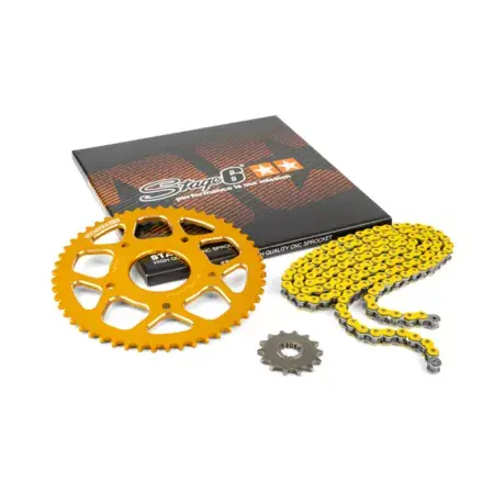 Kettensatz 14x53 - 420 Stage6 Alu CNC gelb Peugeot / Rieju Mega-Angebot